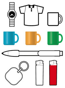 top 5 promotional items with dwell time, watches, shirts, mugs pens, lighters