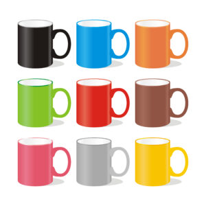 Top 5 promotional items with dwell time, 9 mugs with different colours